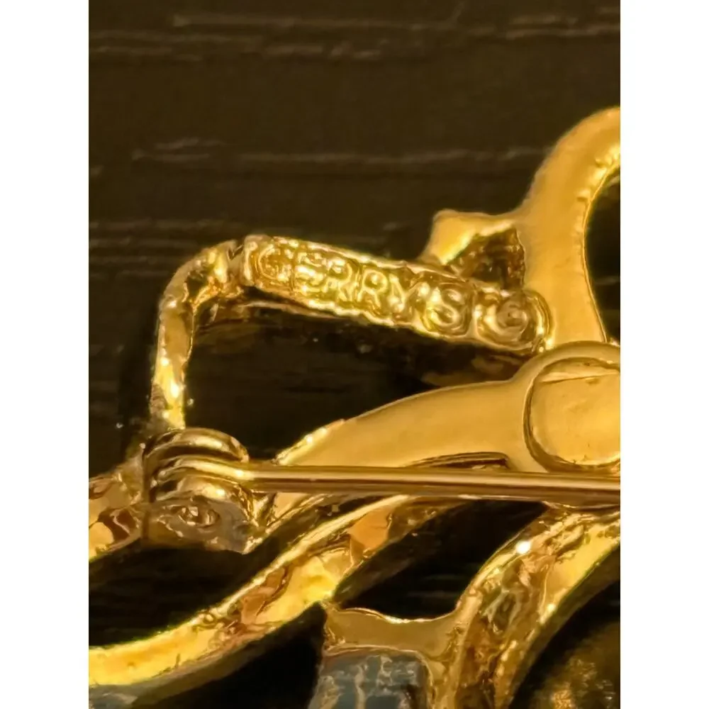 Gerry’s Signed Vintage Gold Ribbon Brooch AB Rhinestone Pin